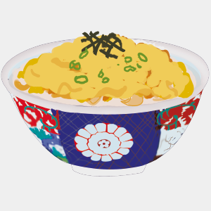 Oyako-donBol de arroz con pollo, huevo cuajado y cebolla tierna.